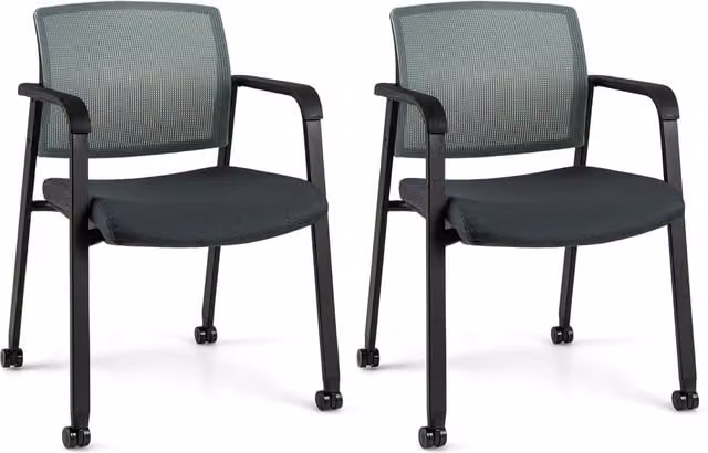 Costway Set of 2 Stackable Grey Fabric Conference Chairs with Armrests