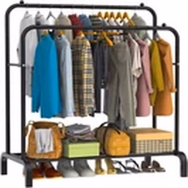 EONLION Heavy Duty Double Clothes Rail and Shoe Storage Rack in Black Metal – 1