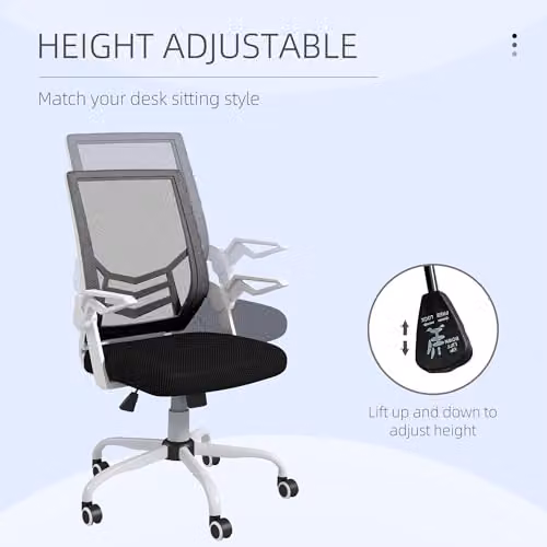 Vinsetto Modern Fabric Swivel Task Chair with Armrests and Weight Adjustment in Black, White and Multicolour – 3