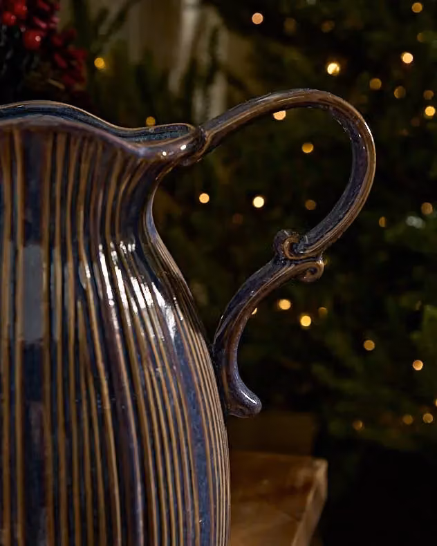 Dibor Luxury Aegean Blue Fluted Ceramic Indoor Flower Jug – 4