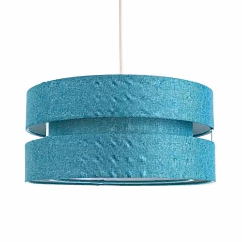 Happy Homewares Contemporary Petrol Blue Linen Fabric Triple Tier Ceiling Pendant Light Shade, Diameter: 26 cm