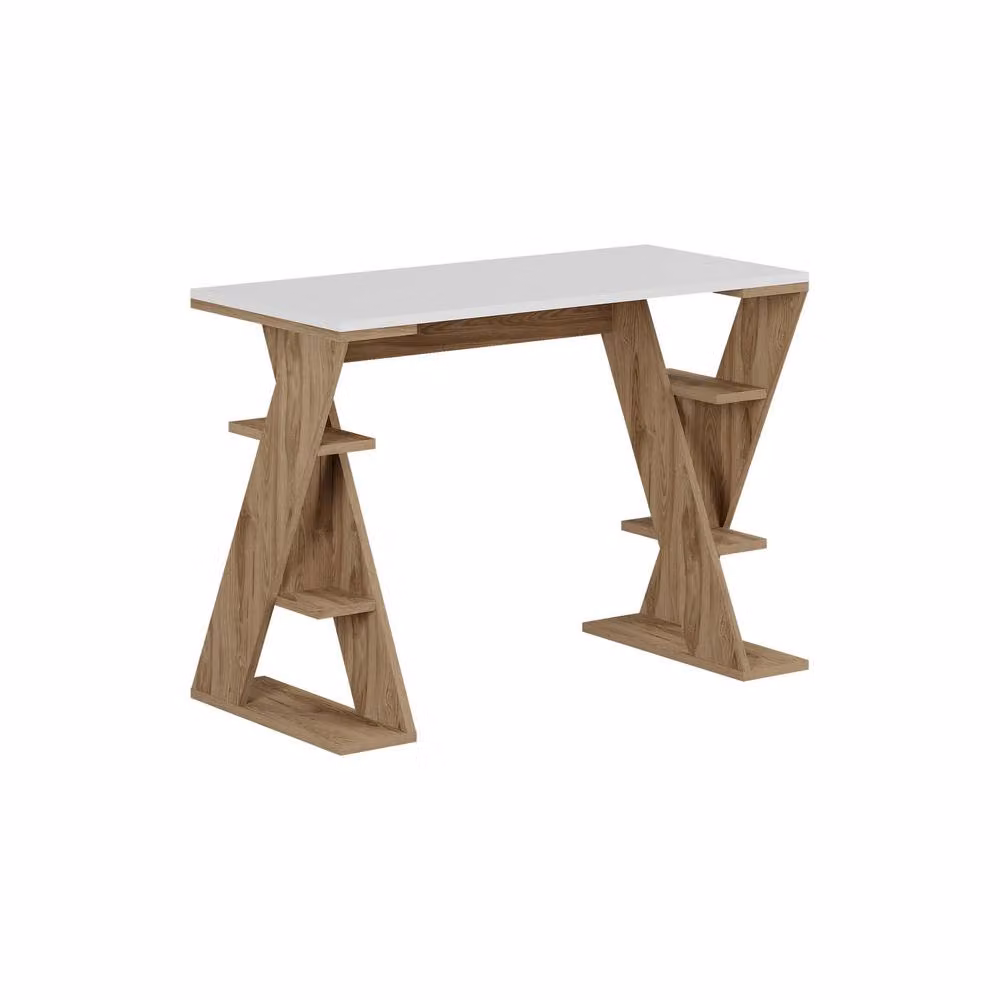 Decortie Papillon Modern Writing Desk with Integrated Mini Storage Shelves in Brown – 2
