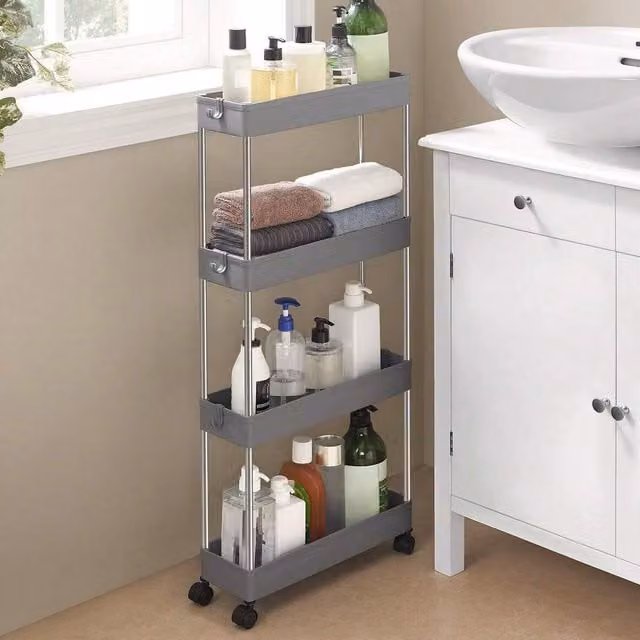 SONGMICS Narrow Metal Storage Trolley with Wheels in Grey
