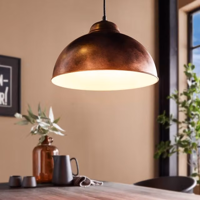 Eglo Truro 2 Industrial Pendant Light in Antique Copper and Brown