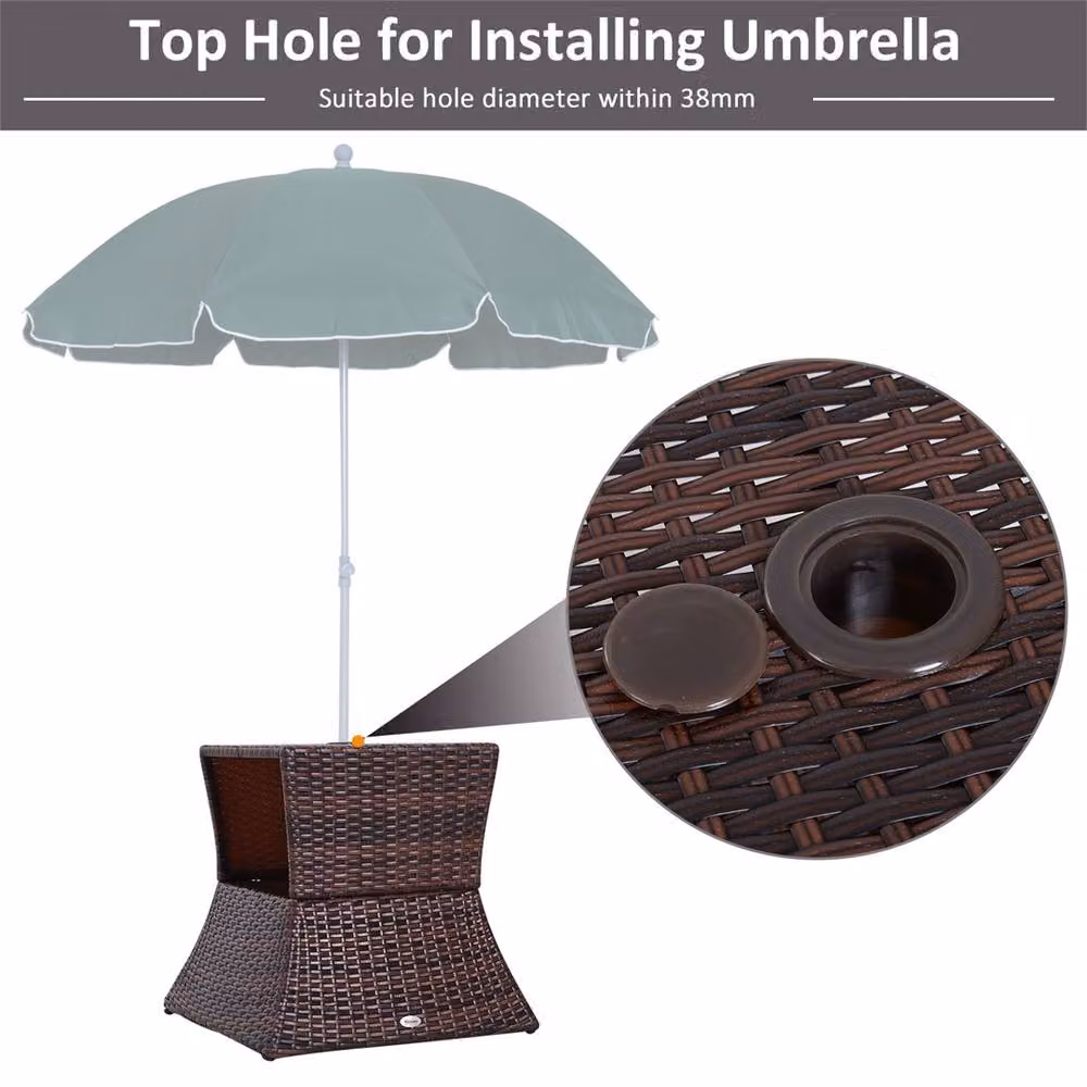 EONLION Brown Rattan and Metal Outdoor Side Table for Garden, Terrace or Balcony, Width: 100 cm – 4