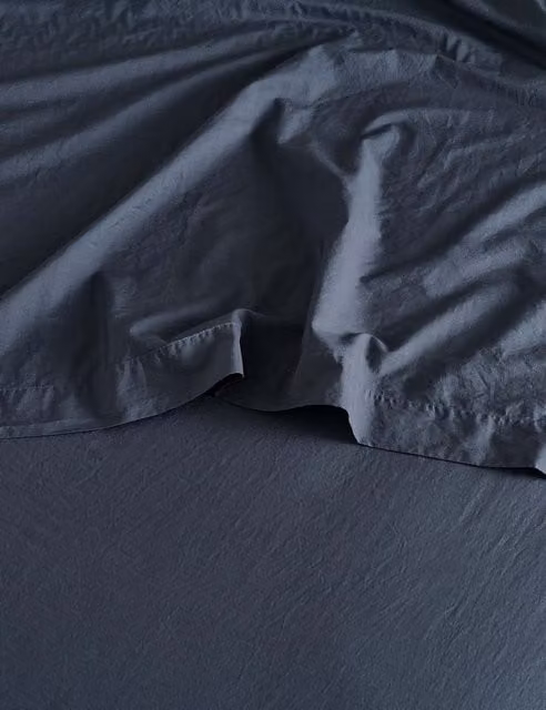 Bedfolk Washed Cotton 300 Thread Count Flat Sheet, Blue, W: 90 cm, L: 190 cm