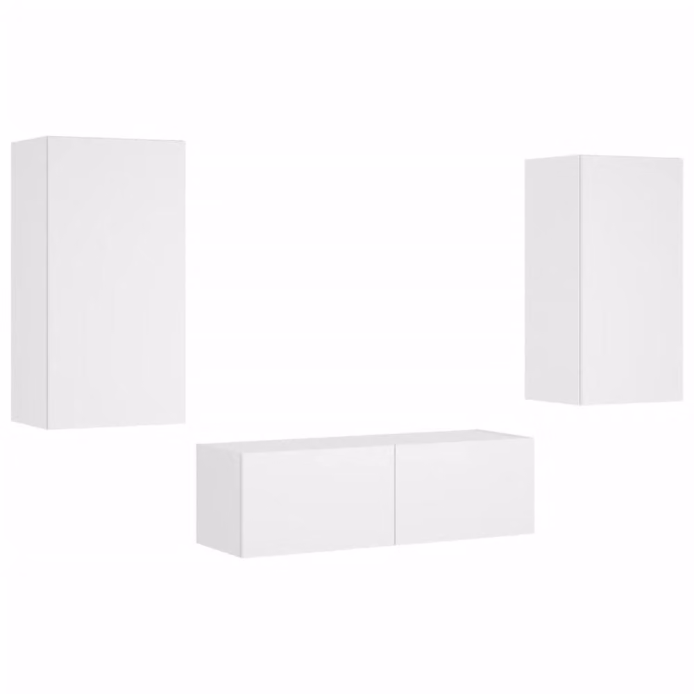 Berkfield Home 3 Piece Modern White Wall Mounted TV Cabinets with Integrated LED Lighting – 2