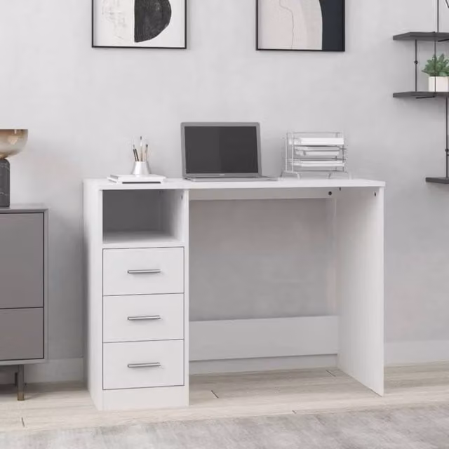Berkfield Modern White Computer Desk with Drawers, W/D/H: 102 x 50 x 76 cm – 1