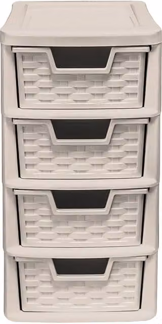 Simpa 4 Drawer Rattan Style Tower Storage Unit in Taupe and Beige, H: 38.5 cm, W: 19.5 cm – 1