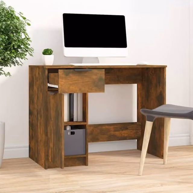 Berkfield Home Modern Writing Desk in Smoked Oak Brown, W/D/H: 100 x 50 x 75 cm
