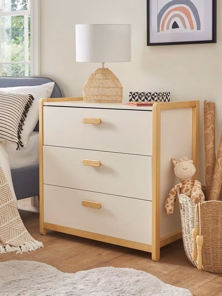 Pixie White and Pine Solid Wood 3 Drawer Chest for Childrens Bedrooms