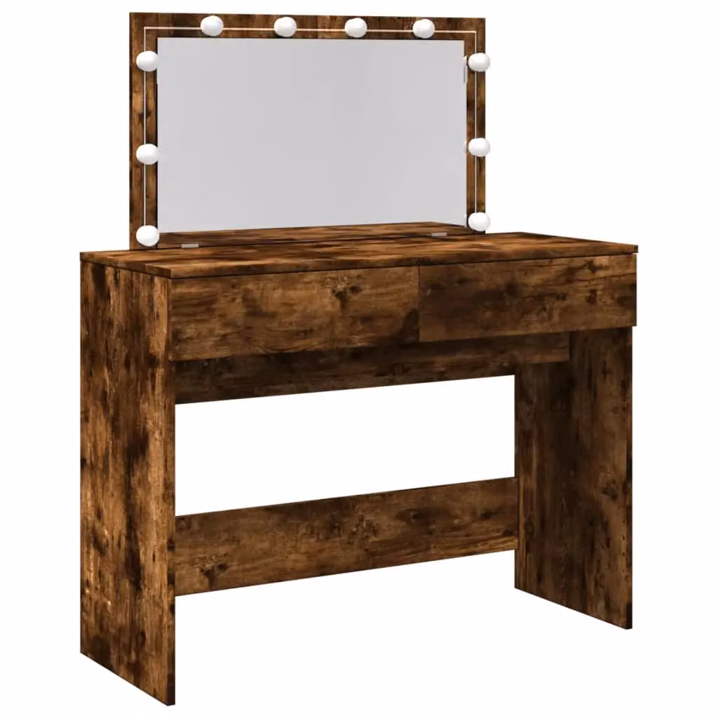 Berkfield Home Hollywood LED Dressing Table in Smoked Oak Brown, W/D/H: 100 x 40 x 120 cm – 2