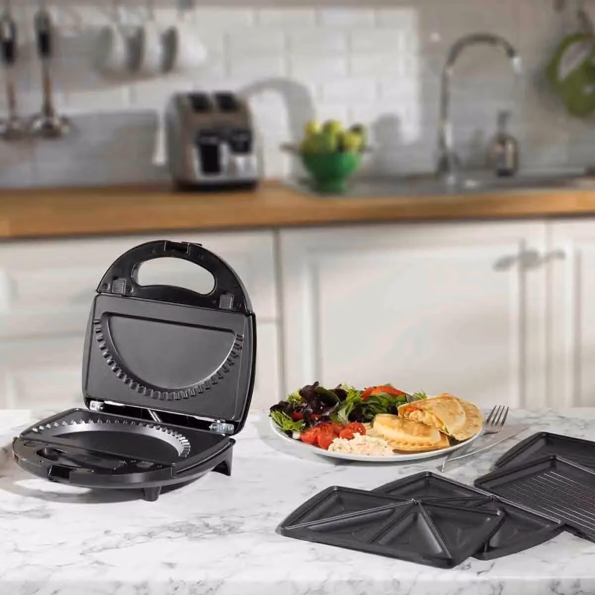 Daewoo 3-in-1 Panini Press, Sandwich and Crimp Maker with Removable Non-Stick Plates, 750W, Black – 8