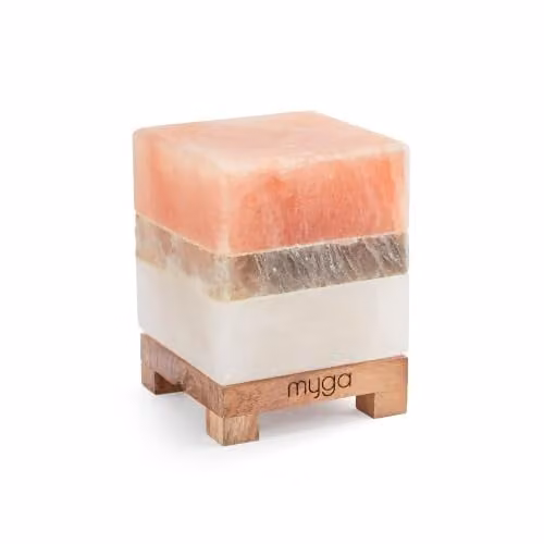 Myga Cube Himalayan Salt Lamp in Orange with Wooden Base – 1