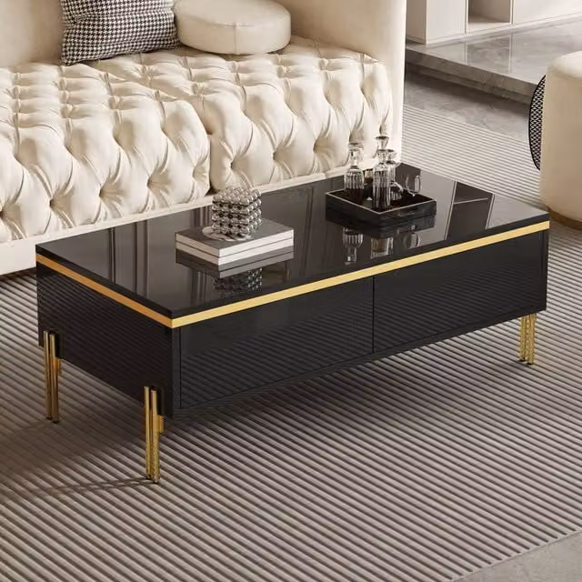 BTM Modern High Gloss Coffee Table in Black and Gold, W: 100 cm, D: 50 cm, H: 36 cm – 1