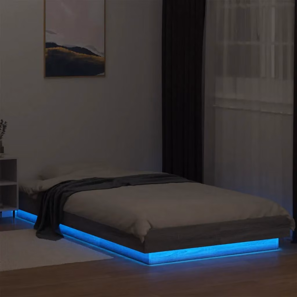 Berkfield Home Grey Sonoma Bed Frame with LED Under-Bed Lighting and USB Charging Port, W/D/H: 100 x 200 cm – 3