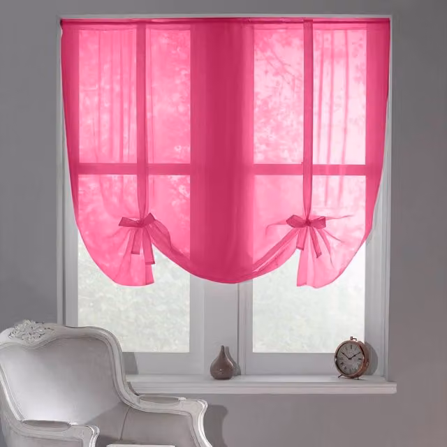 Luxury Living Sheer Voile Tie Up Curtain Blinds in Pink, Width: 228 cm, Drop: 137 cm