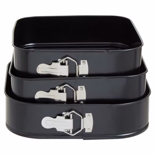 Orsina Set of 3 Non-Stick Square Springform Cake Tins in Black, W: 28 cm, D: 28 cm, H: 7 cm