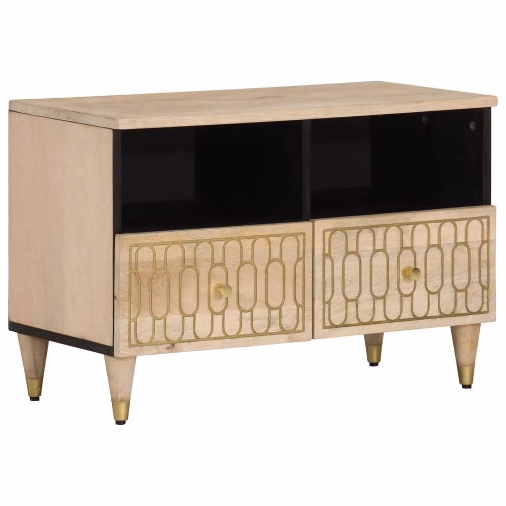 Berkfield Home Solid Mango Wood TV Cabinet in Light Tan, W/D/H: 70 x 33 x 46 cm – 2