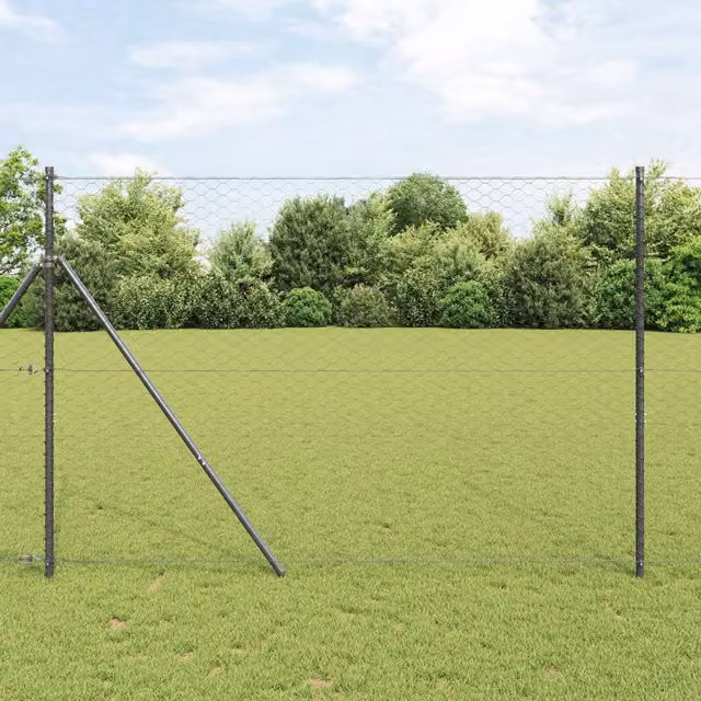 Berkfield Home Grey Powder-Coated Steel Hexagon Fence, H: 160 cm x W: 25 m