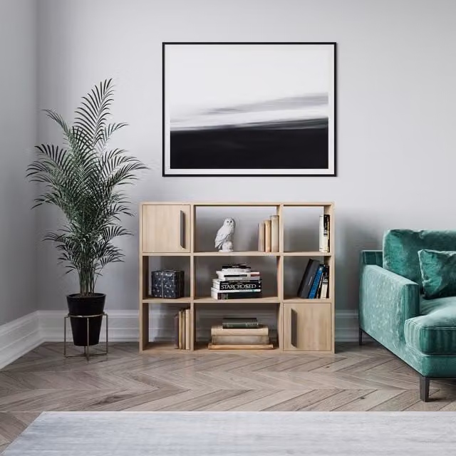 Decorotika Randall Bookcase with Cabinets in Brown and Yellow Oak Finish