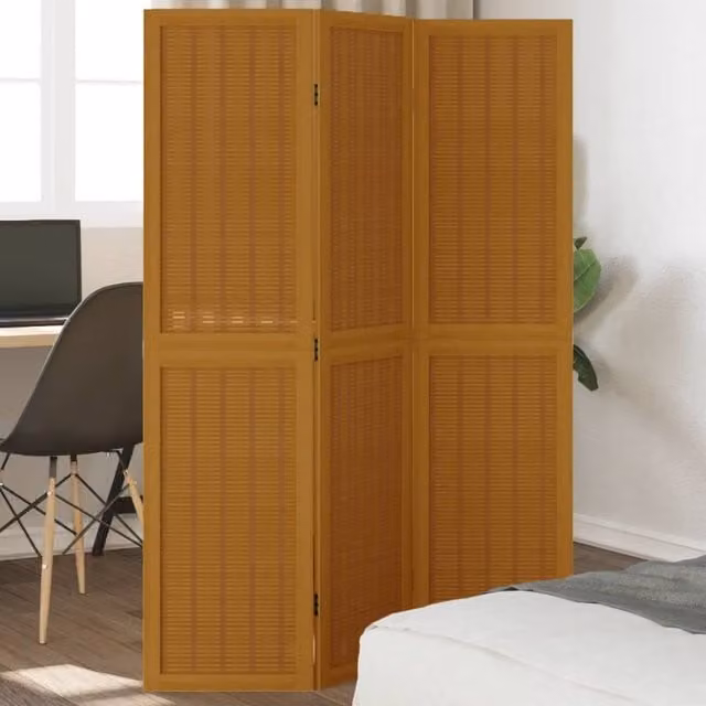 Berkfield Home 3-Panel Room Divider in Brown Solid Paulownia Wood – 1