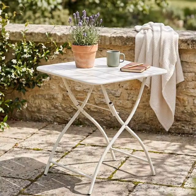 Core Products Square Metal Garden Bistro Folding Table in Matt White, W/D/H: 60 x 60 x 60 cm