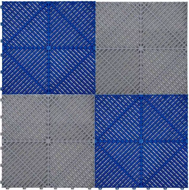Monstershop Vented Plastic Garage Floor Tiles with Edges, 60 Grey and 60 Blue