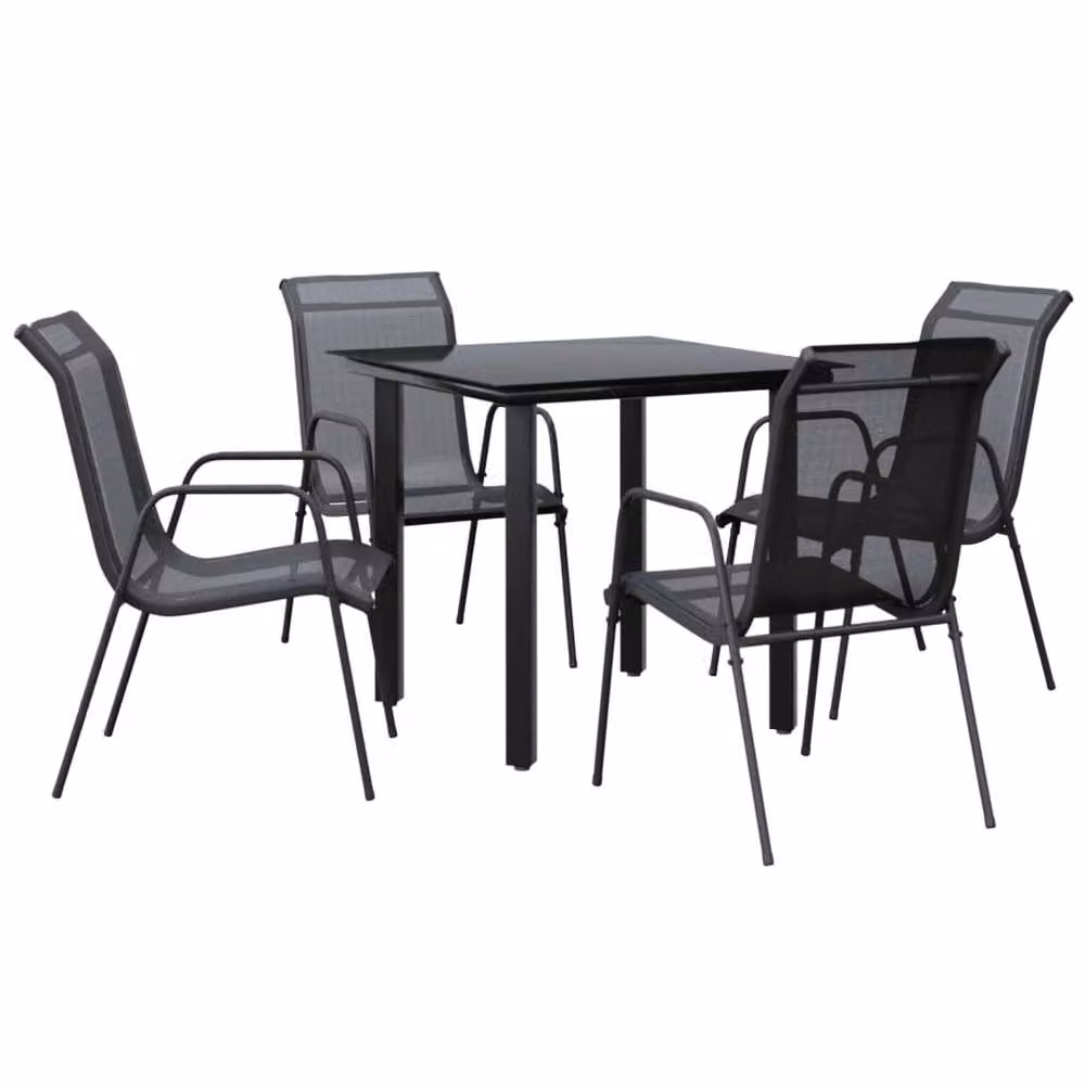 Berkfield Home 5 Piece Garden Dining Set in Black Steel and Textilene – 2
