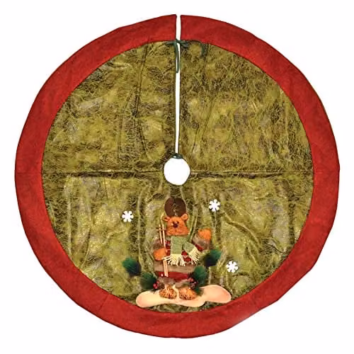 SHATCHI Deluxe Christmas Tree Skirt Base Cover with 3D Reindeer in Red, Width: 122 cm