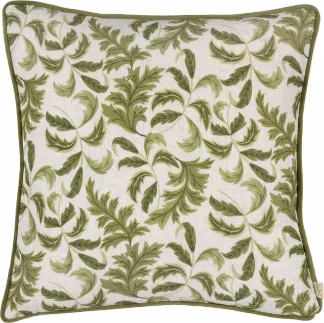 Make it a Home Chatsworth Topiary Piped Square Cushion in Green Velvet with Removable Cover and Feather Filling