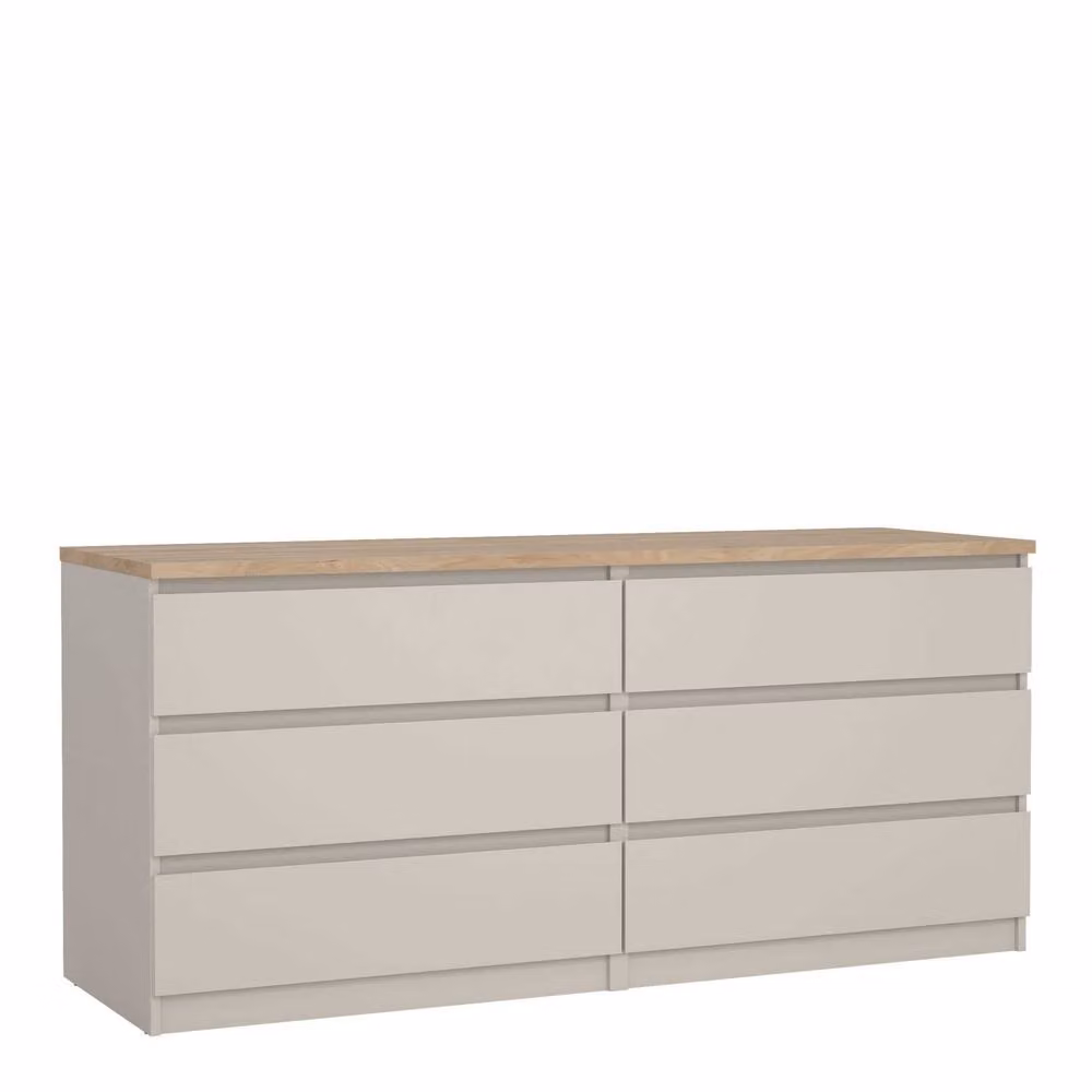 Wyld Haus Budapest 6 Drawer Wide Chest in Cream with Natural Oak Top – 2