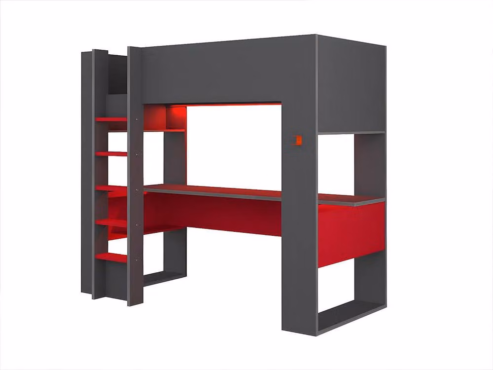Vente-unique NOAH Gamer Loft Bed with Desk and Built-in Storage, Grey, W/D/H: 90 x 200 cm – 2