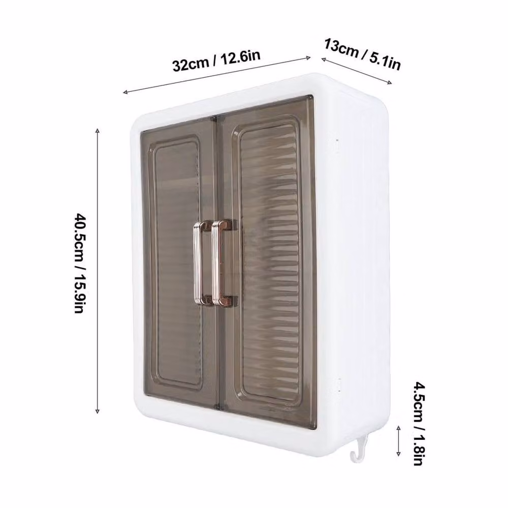 KORVIXA White Glossy Wall Mounted Bathroom Cabinet and Makeup Organiser with Glass Hinged Doors, W: 70 cm, H: 75 cm – 2