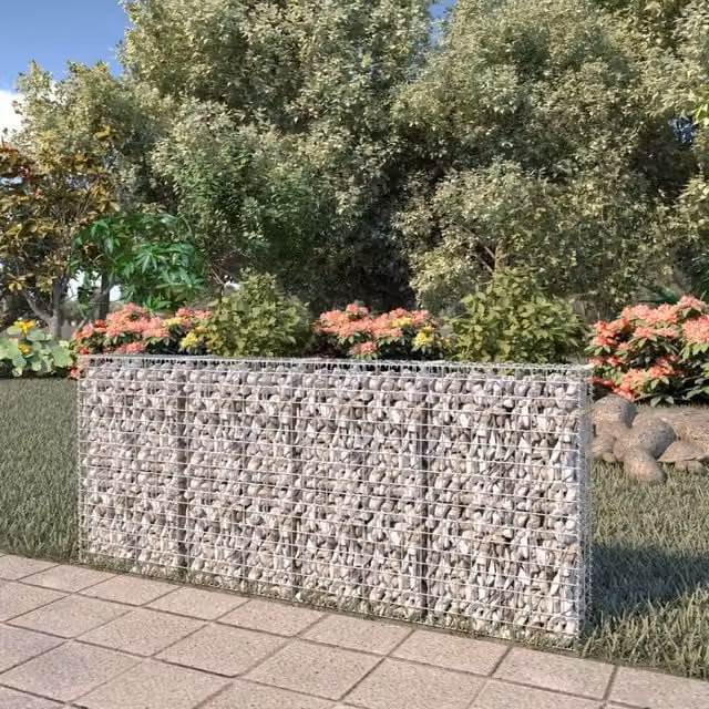 Berkfield Home Galvanised Steel Gabion Fence with Covers in Silver, W: 200 cm, D: 20 cm, H: 85 cm – 1