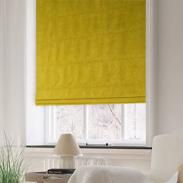 Terrys Clarence Velvet Made to Measure Roman Blind in Celery Green and Yellow