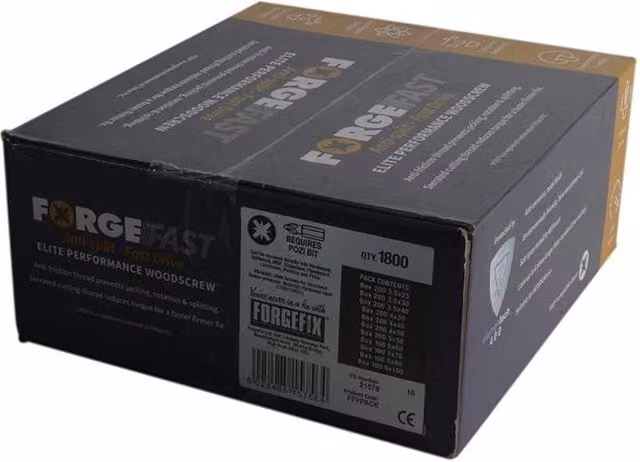 Forgefix Forgefast Pozidriv Compatible Self-Countersinking Wood Screws, 1800 Piece Gold Steel Pack