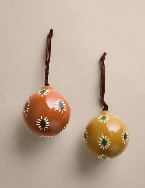 M&S 2 Pack Multicolour Floral Paper Christmas Baubles
