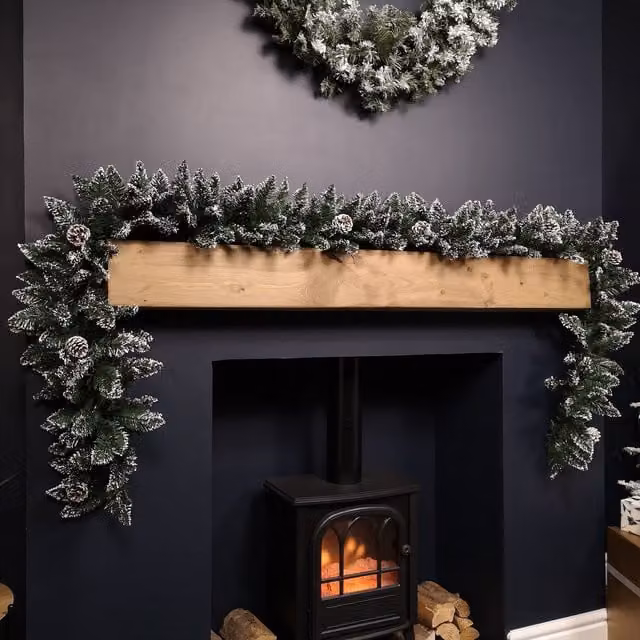 Samuel Alexander Premier Christmas Rocky Mountain Garland, 2.7m Snow Flocked with Cones in Green