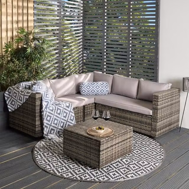 OHS 5 Seater Modern Rattan Corner Sofa Bundle Set in Grey