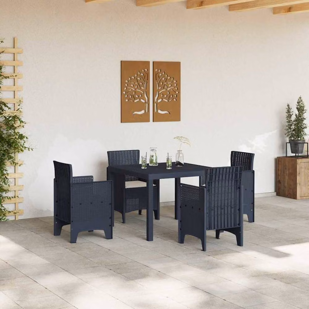 Berkfield Home 5 Piece Anthracite Poly Rattan Garden Dining Set with Cushions – 3