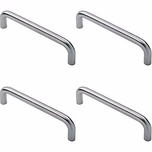 Loops 4 Pack D-Shape Cabinet Pull Handles in Brushed Silver Stainless Steel, W: 106 mm, D: 10.6 mm, Fixing Centres: 96 mm