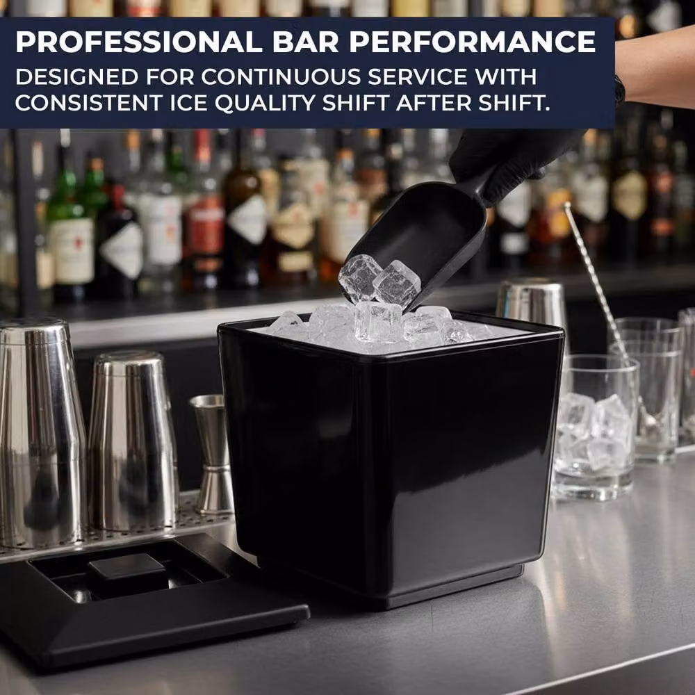 Chabrias Ltd Black Square Insulated Ice Bucket with Lid and Drainage Liner, 4L – 9