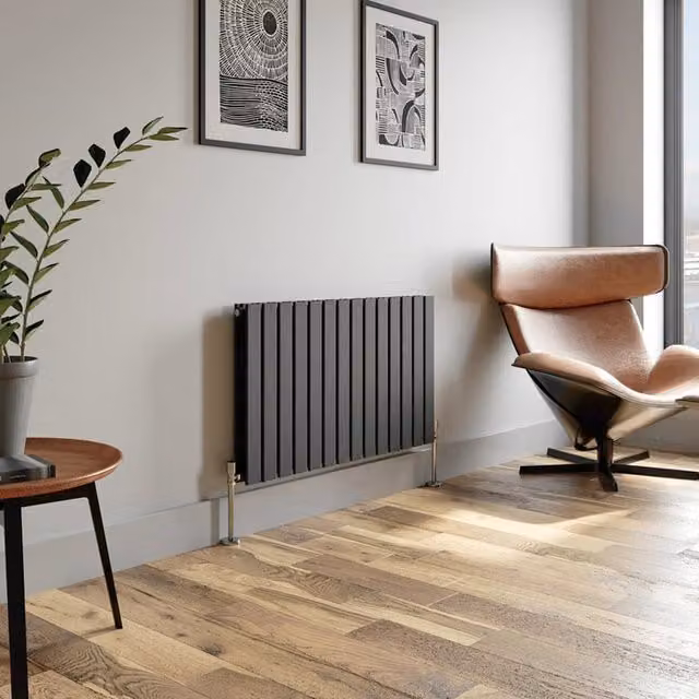 Temprazo Horizontal Double Flat Panel Designer Radiator in Anthracite Grey, W: 106 cm, H: 60 cm