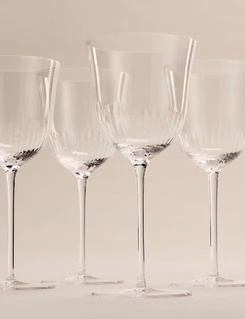 M&S Set of 4 Delphine Geometric Clear Glass Wine Glasses