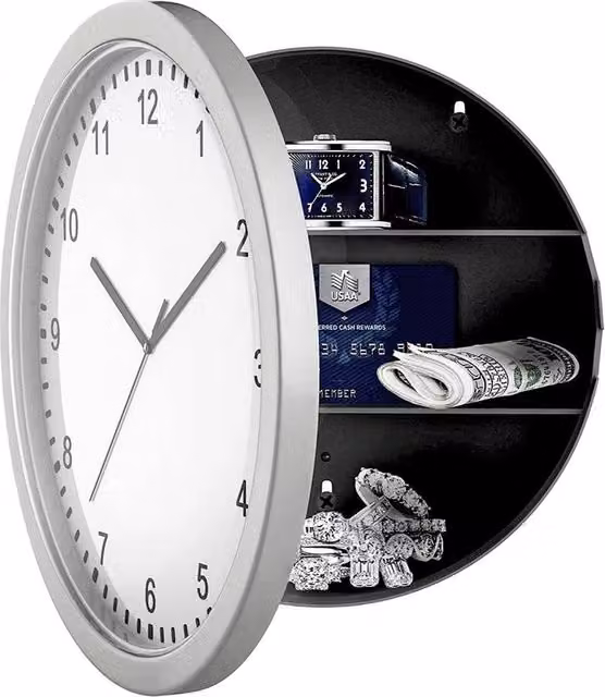 Nordara Secret Safe Wall Clock with Hidden Compartment and Money Box in Silver and Multicolour – 1