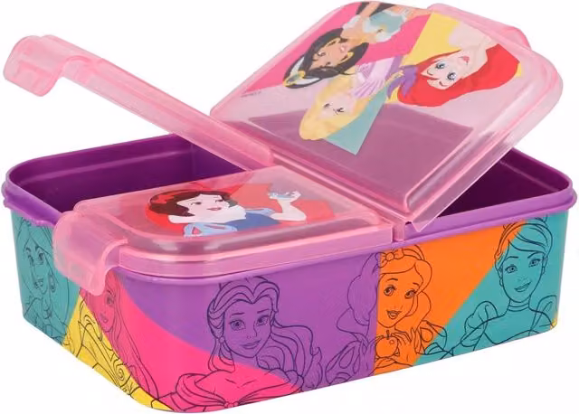 Stor Disney Princess 3-Compartment Leakproof School Lunch Box in Pink and Multicolour, W: 16.5 cm