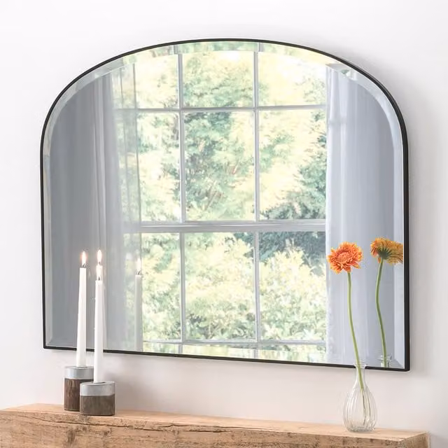 Yearn Simplicity Arch Bevelled Mantle Wall Mirror in Black