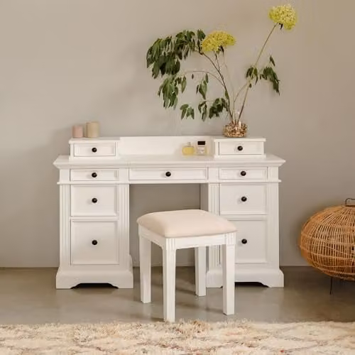 Statement Furniture Gainsborough Extendable Dressing Table in White, W/D/H: 132.5 x 42.5 x 90 cm – 1