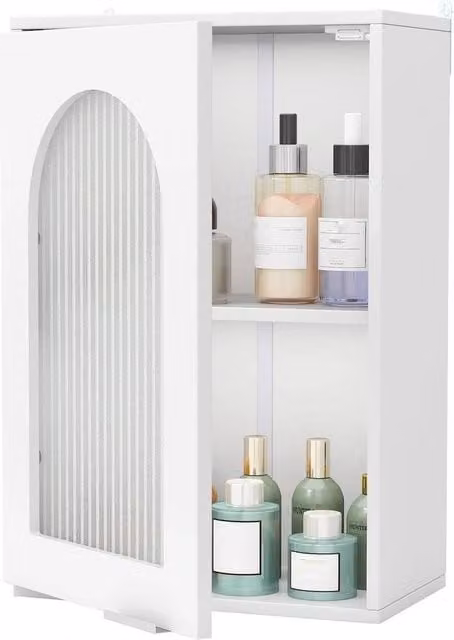 Kelvenix Modern White Wall-Mounted Bathroom Medicine Cabinet with Glass Doors and Internal Shelves